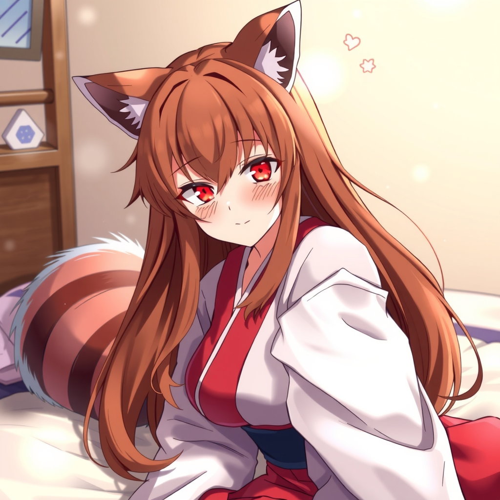 raphtalia raccoon ears tail red eyes brown hair