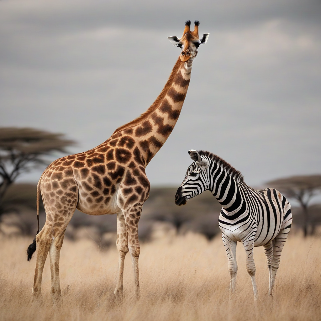 giraffe in the wild near zebra