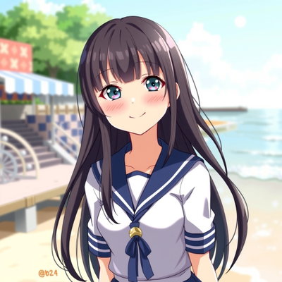 and odd eyes wearing a sailor uniform smiling on a
