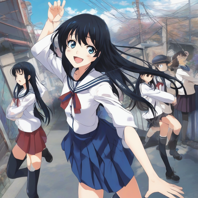 smiling in a sailor uniform facing forward with outstretched hands