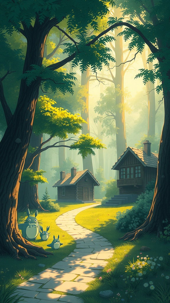 magical scene inspired by hayao miyazaki lush forest