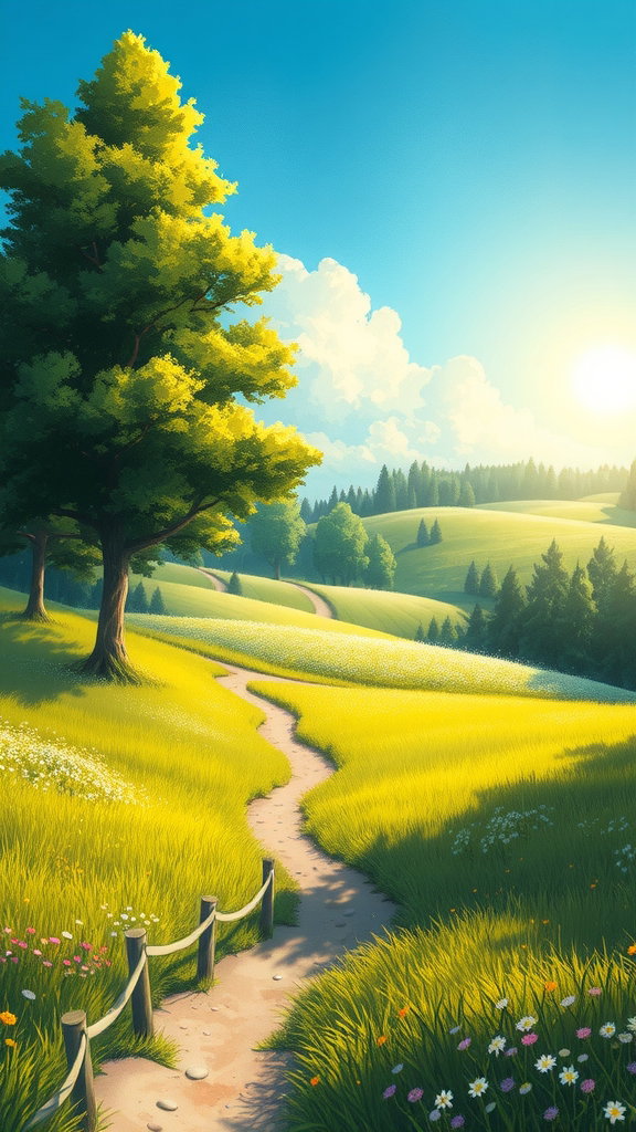 serene magical landscape hayao miyazaki style