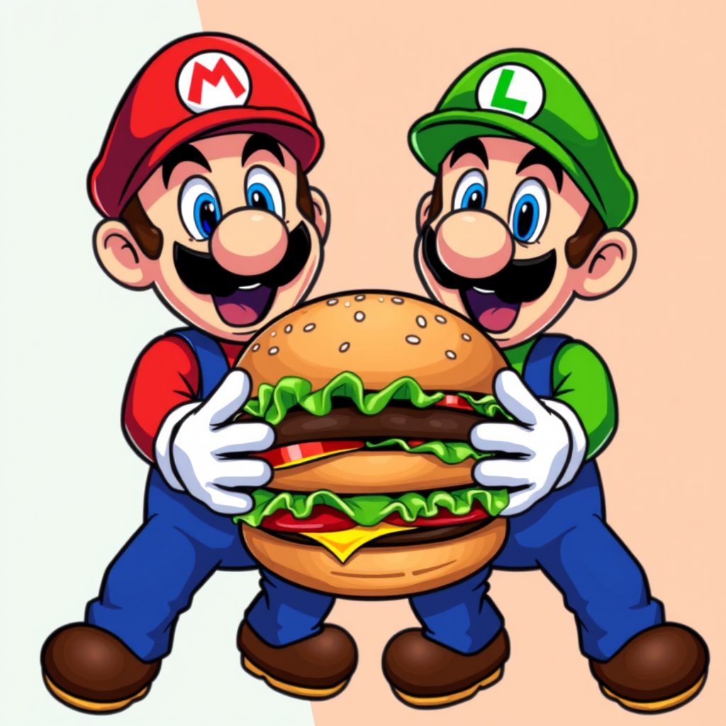 8bit pixel art mario luigi hamburger