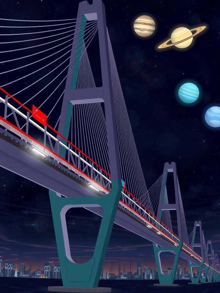 photorealistic night harbor four planets