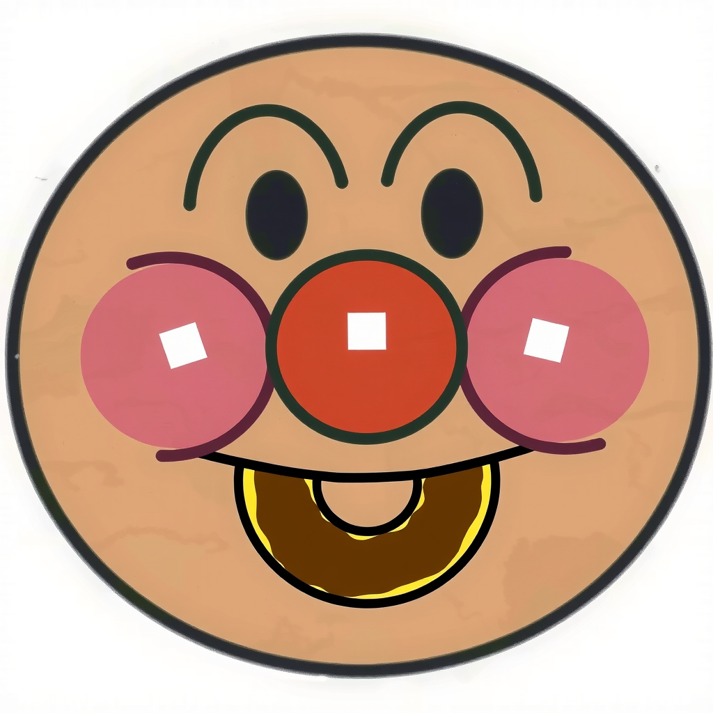 anpanman smiling holding chocolate doughnut vibrant background