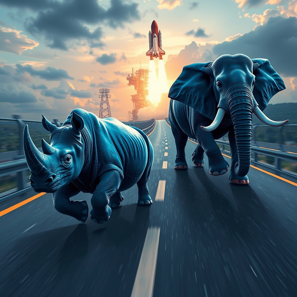blue rhinoceros elephant racing space shuttle