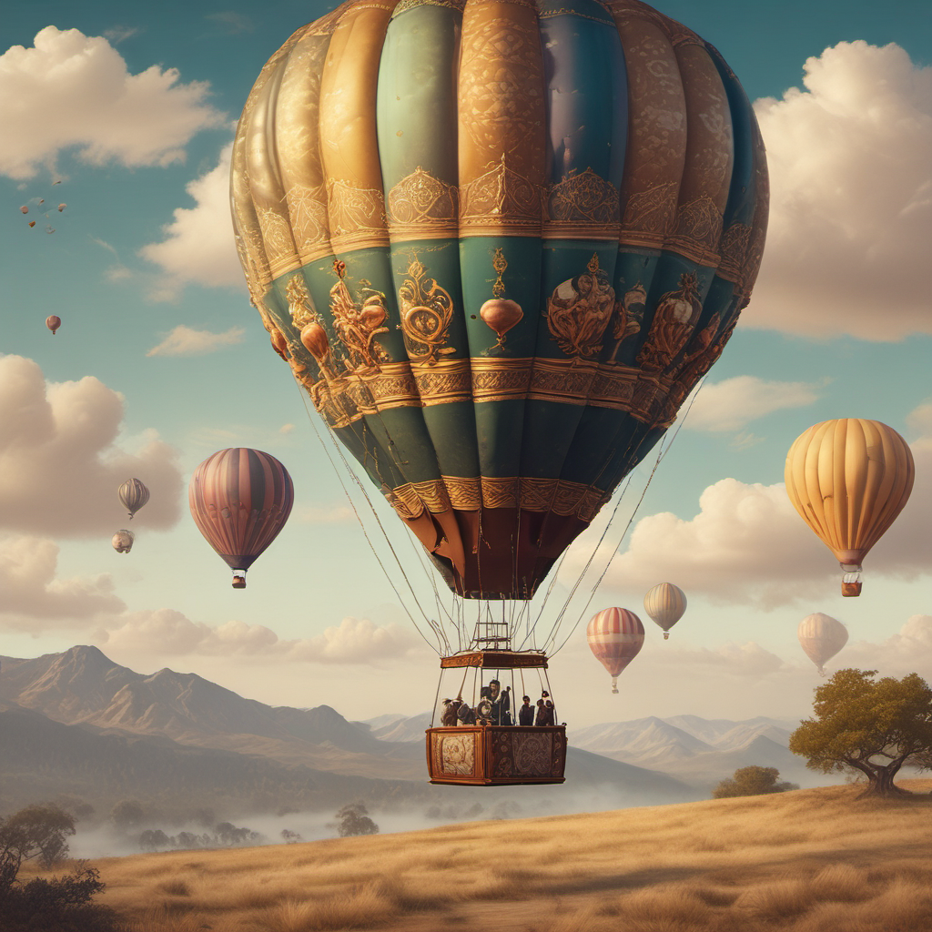 large ornate hot air balloon with passengers