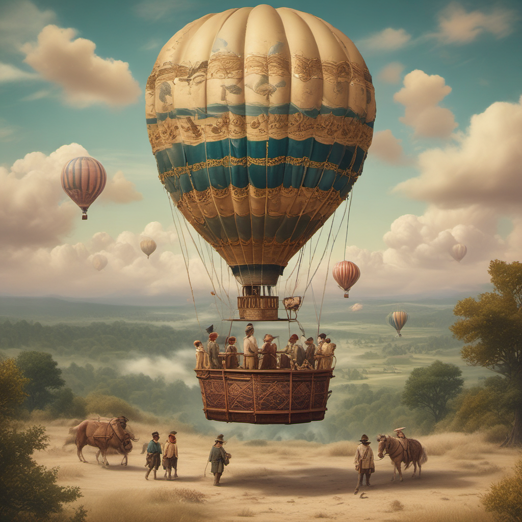 large ornate hot air balloon with people