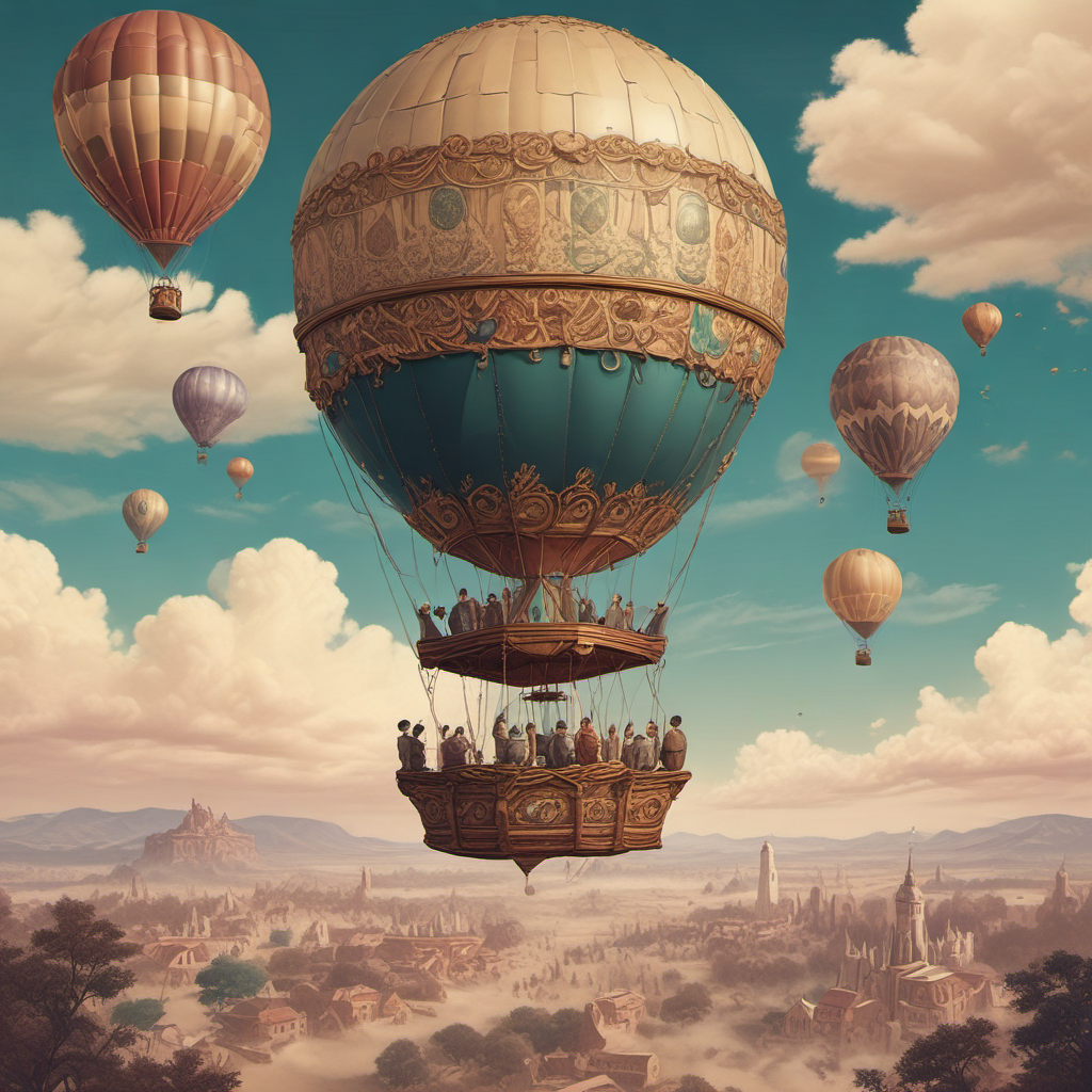 large ornate hot air balloon with people