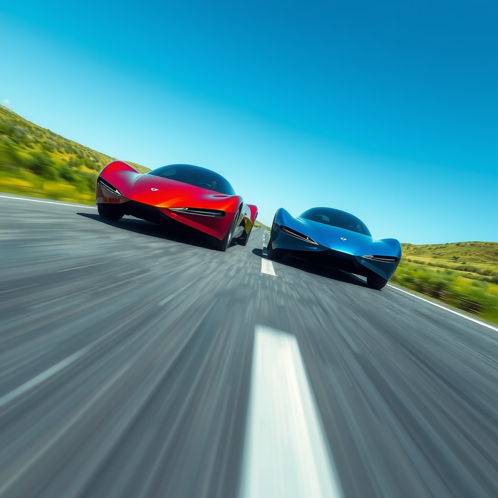 photorealistic sleek aerodynamic spaceship solar cars racing