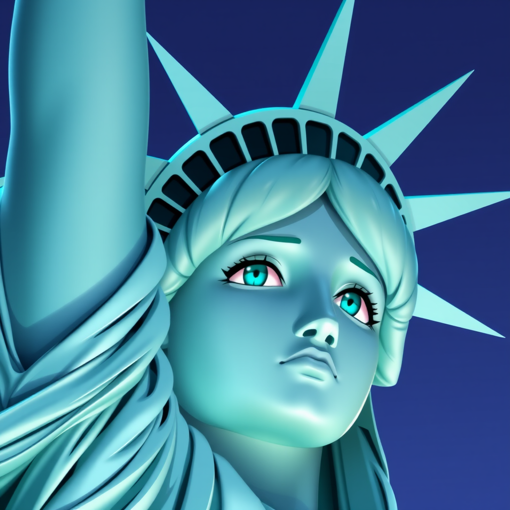 statue of liberty with hatsune miku face