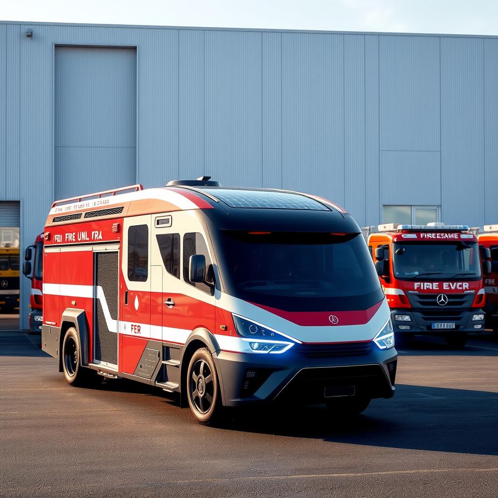 futuristic solar powered fire truck sleek design