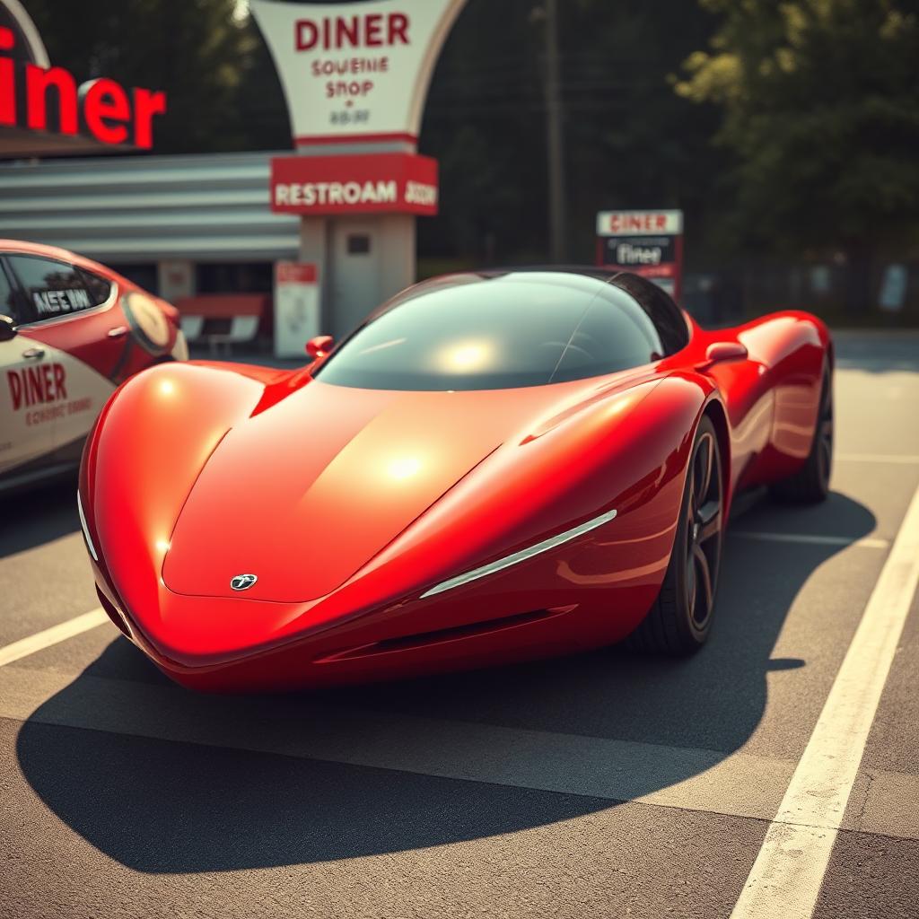 photorealistic red sleek aerodynamic spaceship solar car