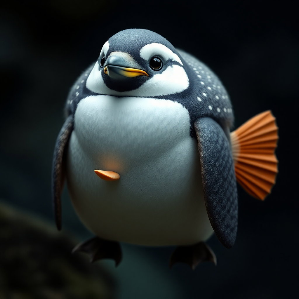 realistic penguin face fish body animal