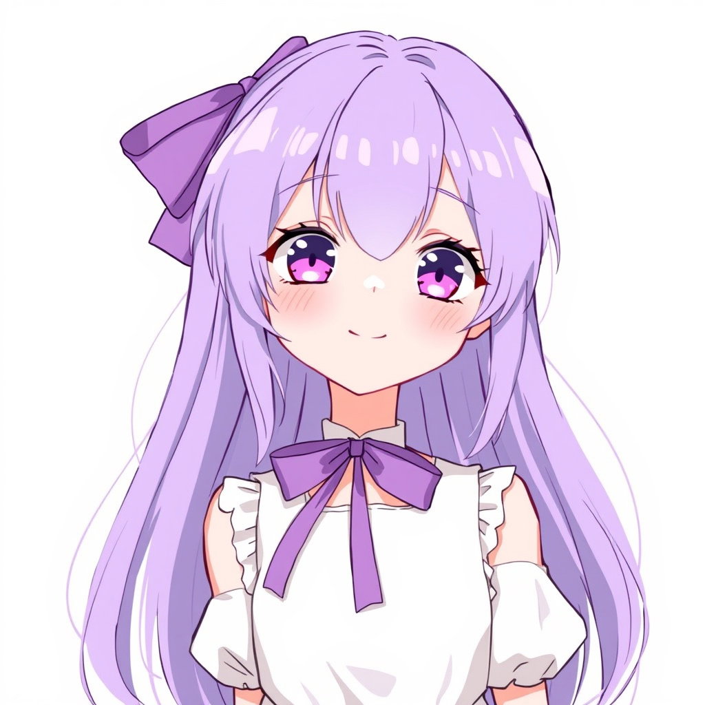 lively girl pastel purple hair purple eyes white dress
