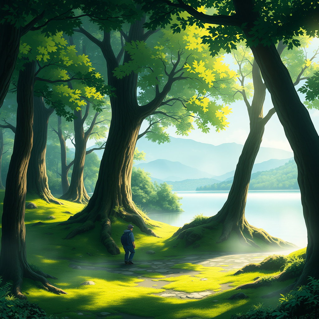 totoro forest sayama lake trees sunlight mist