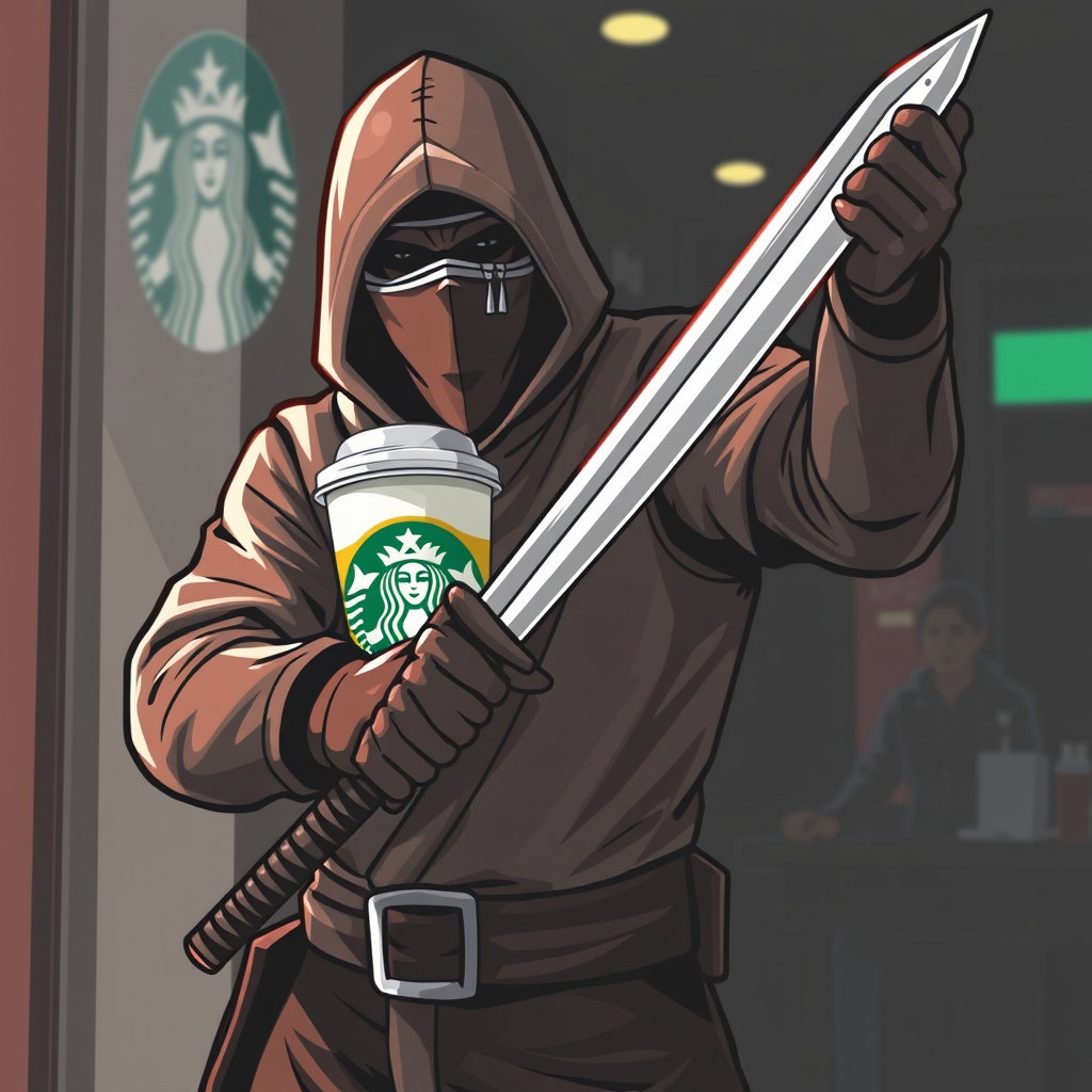 starbucks with ninja sword