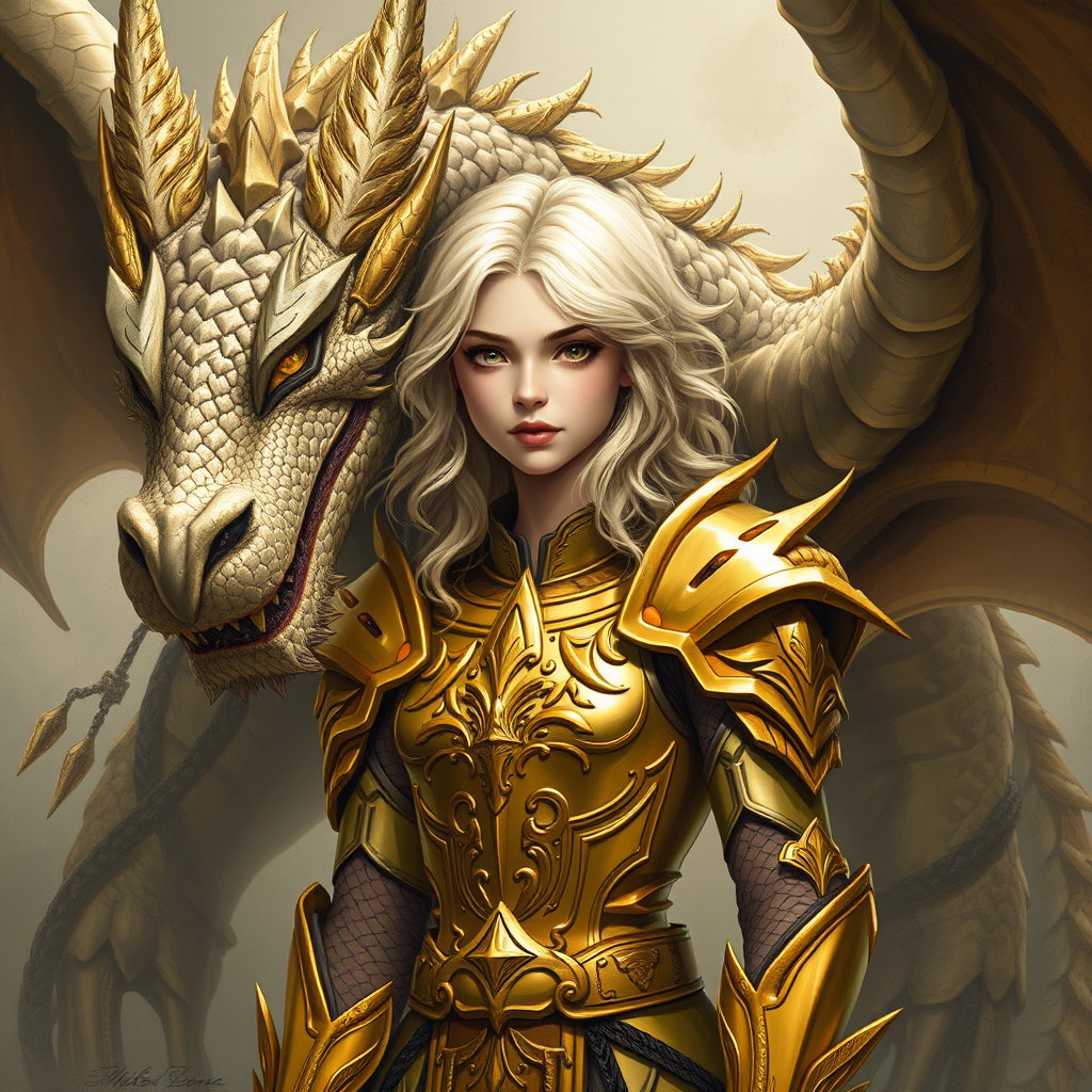 dragon controls armored blonde teenage girl
