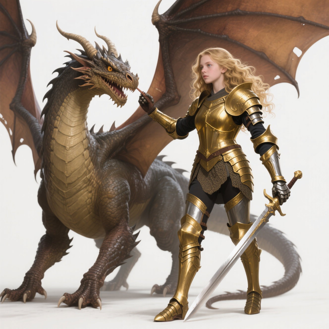 dragon controls blonde armored girl with sword