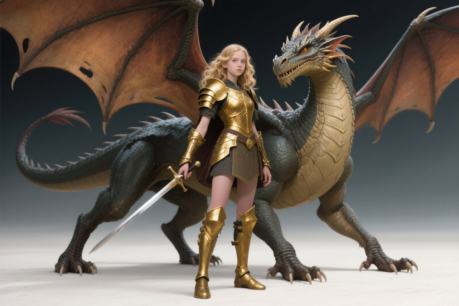 dragon controls blonde teen in gold armor