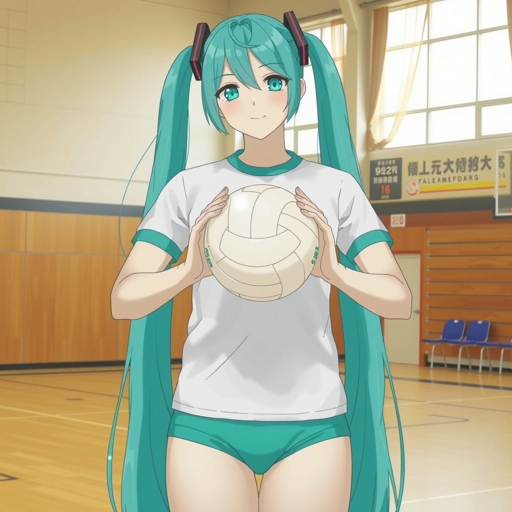 vaporwave anime miku girl volleyball action