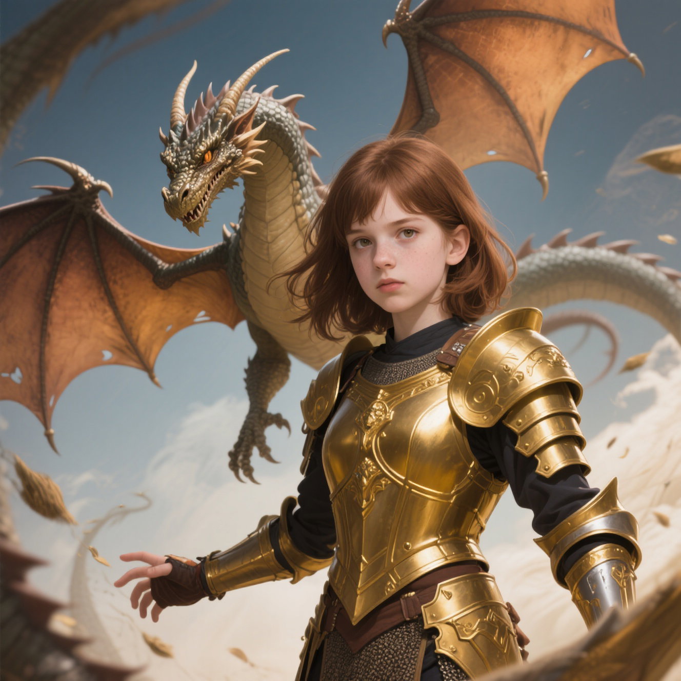 brown european teen golden armor dragon controlled