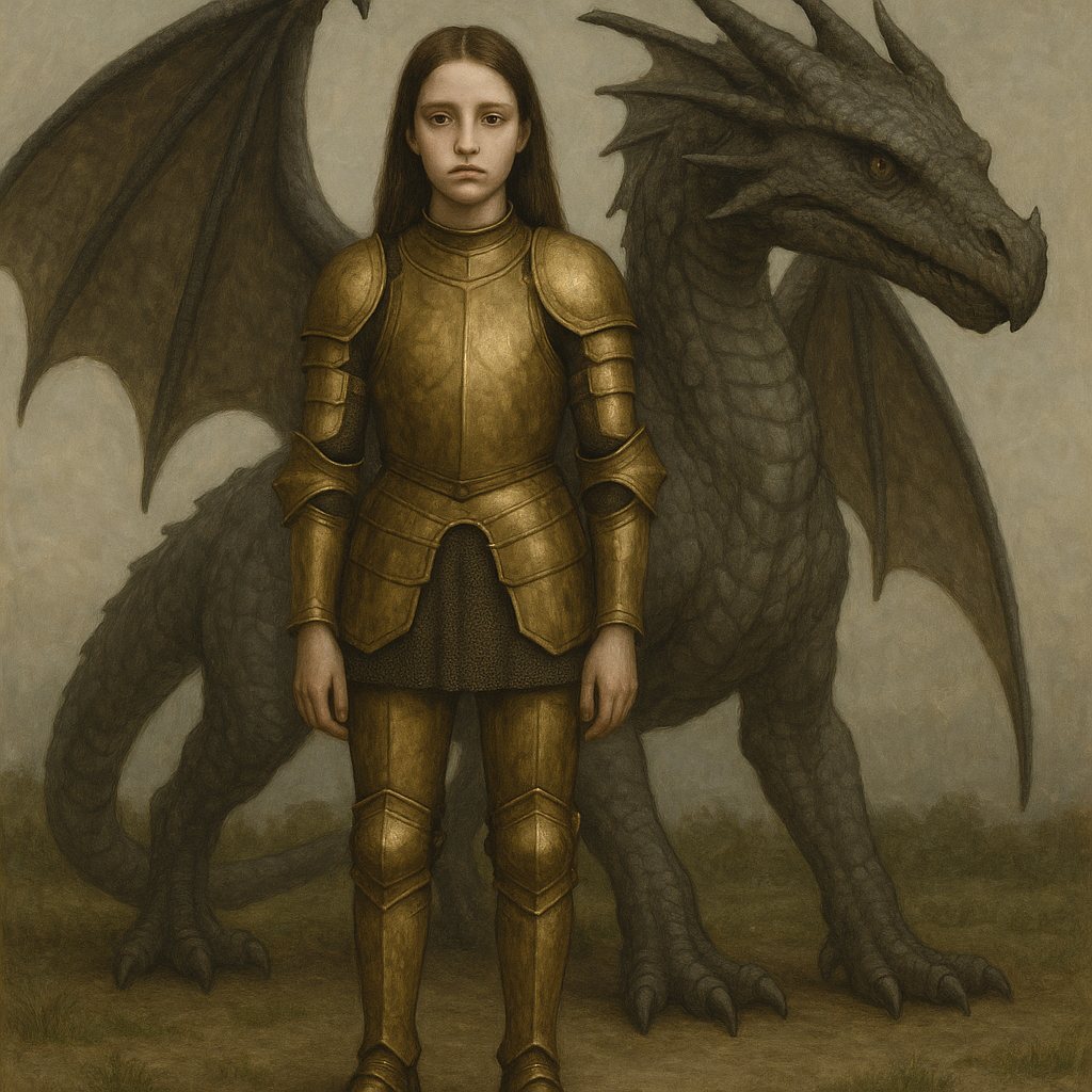 european teen girl gold armor dragon controlled