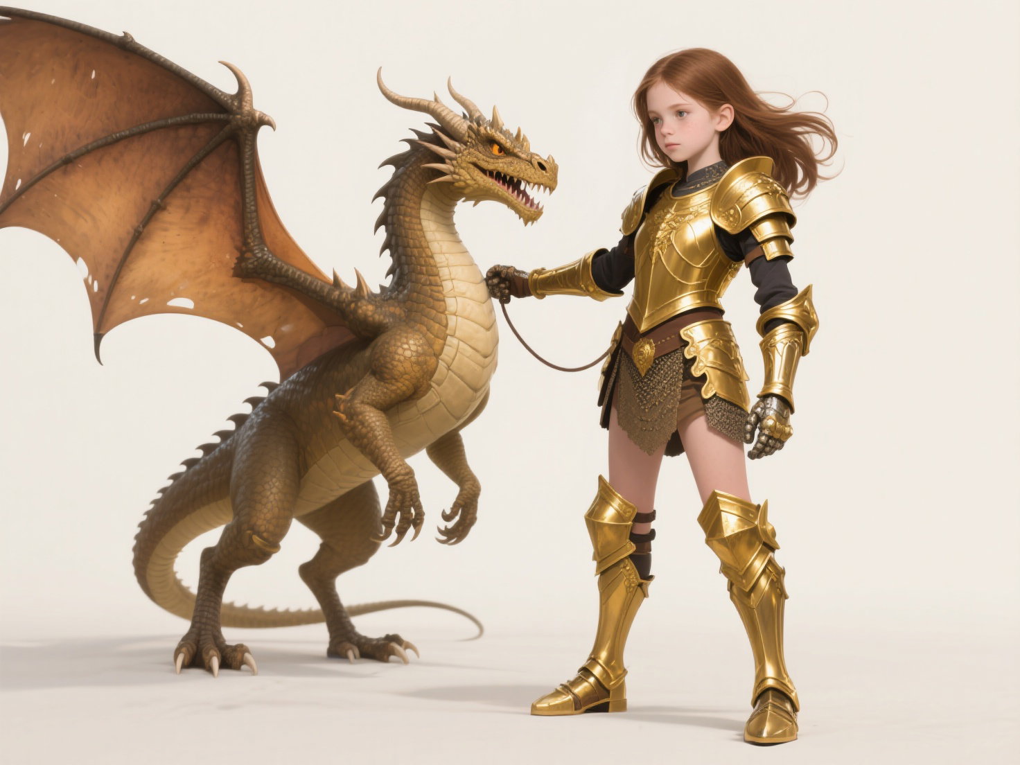 european teen girl gold armor dragon control