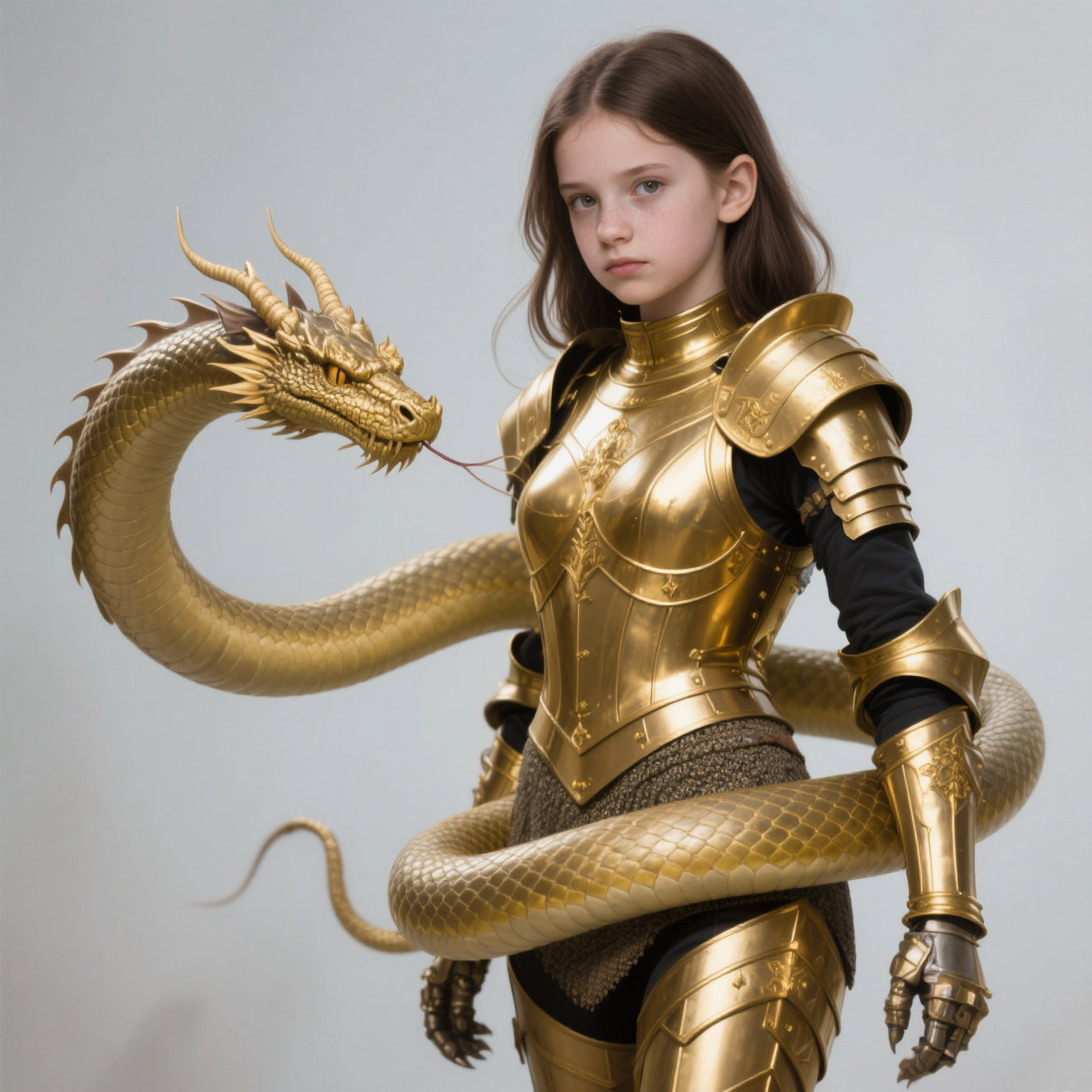 teenage girl gold armor dragon control