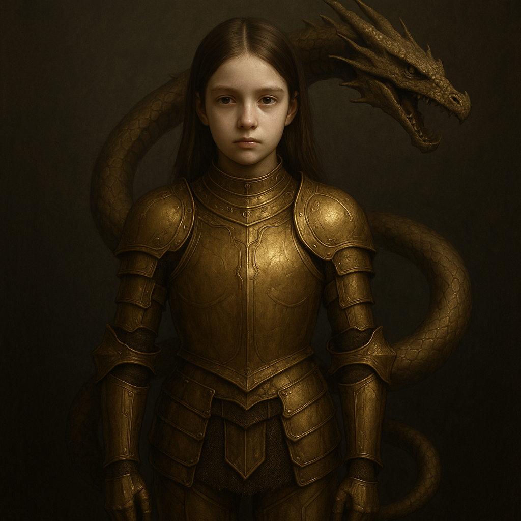 teenage girl gold armor dragon control