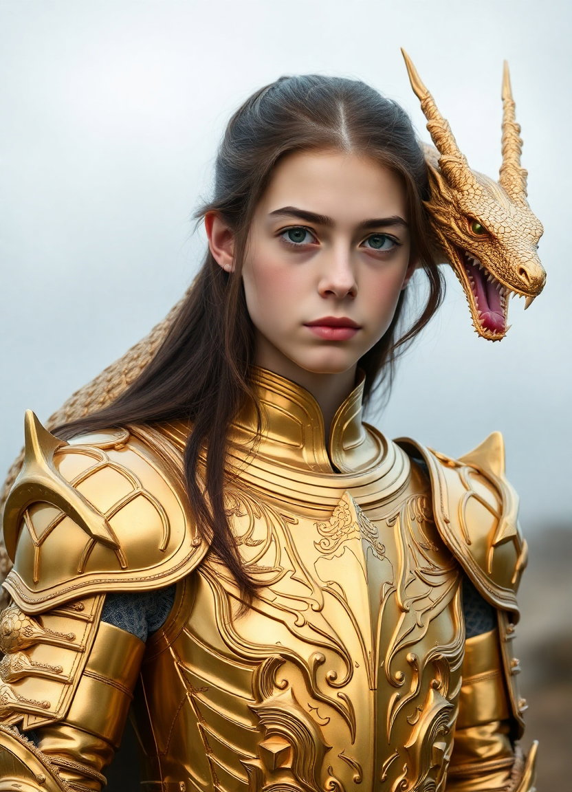 teenage girl gold armor dragon control