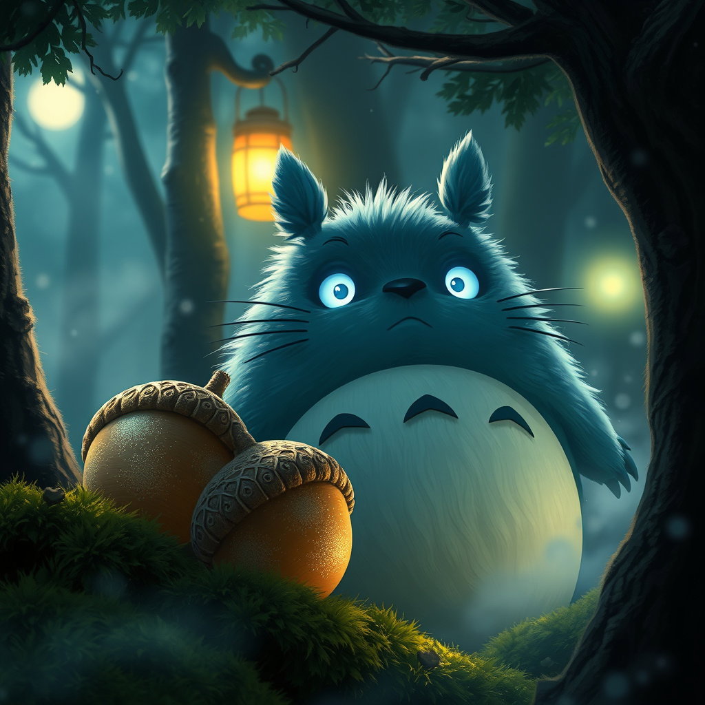 ghibli totoro doraemon forest mystical moonlight