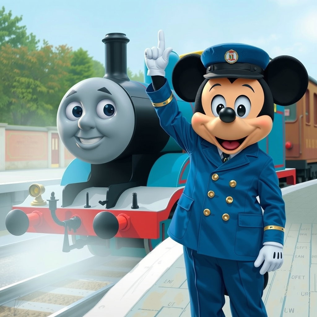 thomas locomotive mickey mouse station master passenger coach