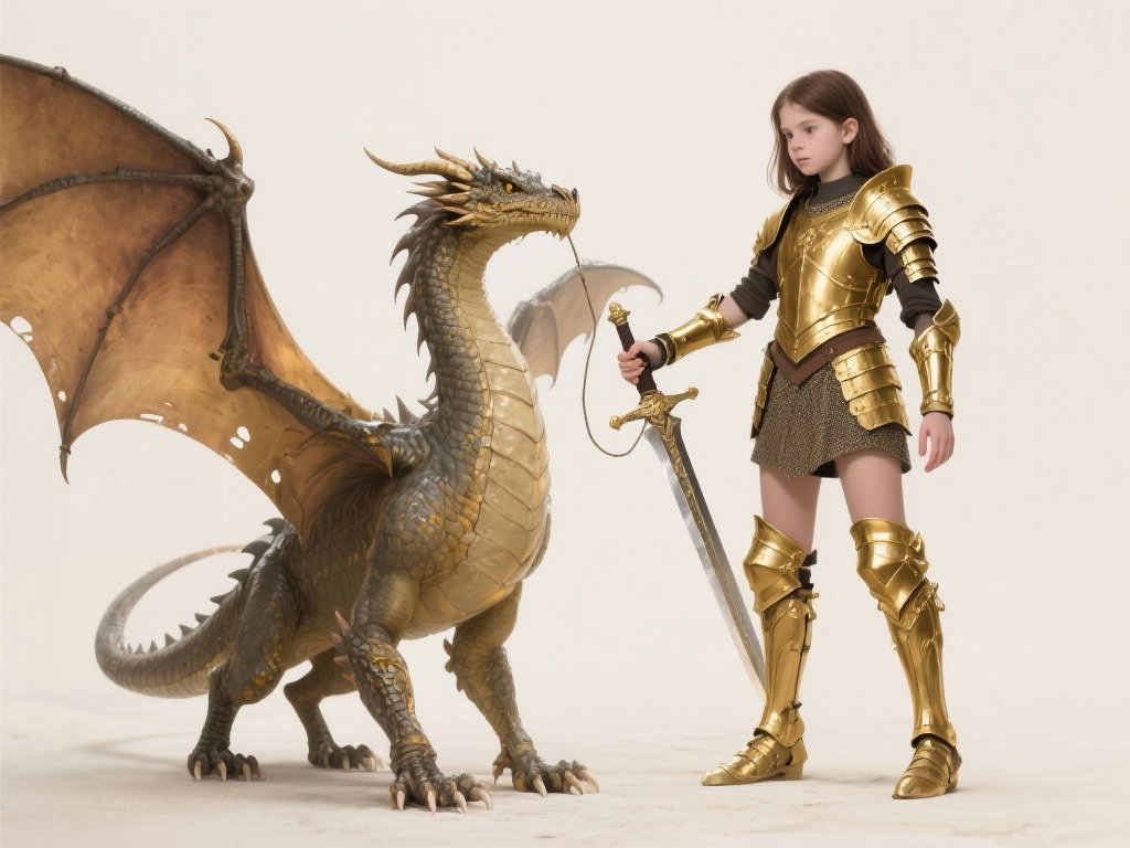 fourteen year old european girl golden armor controlled by dragon