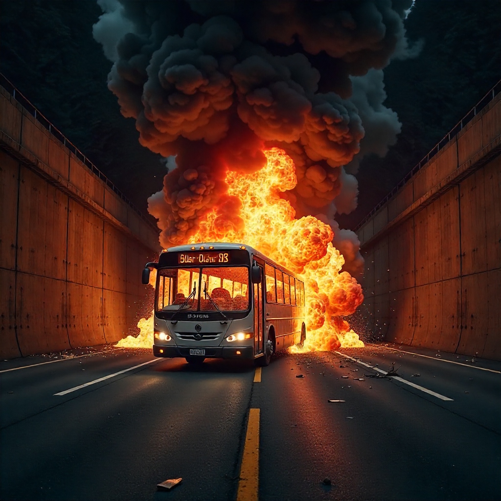 high speed bus explosion in tunnel