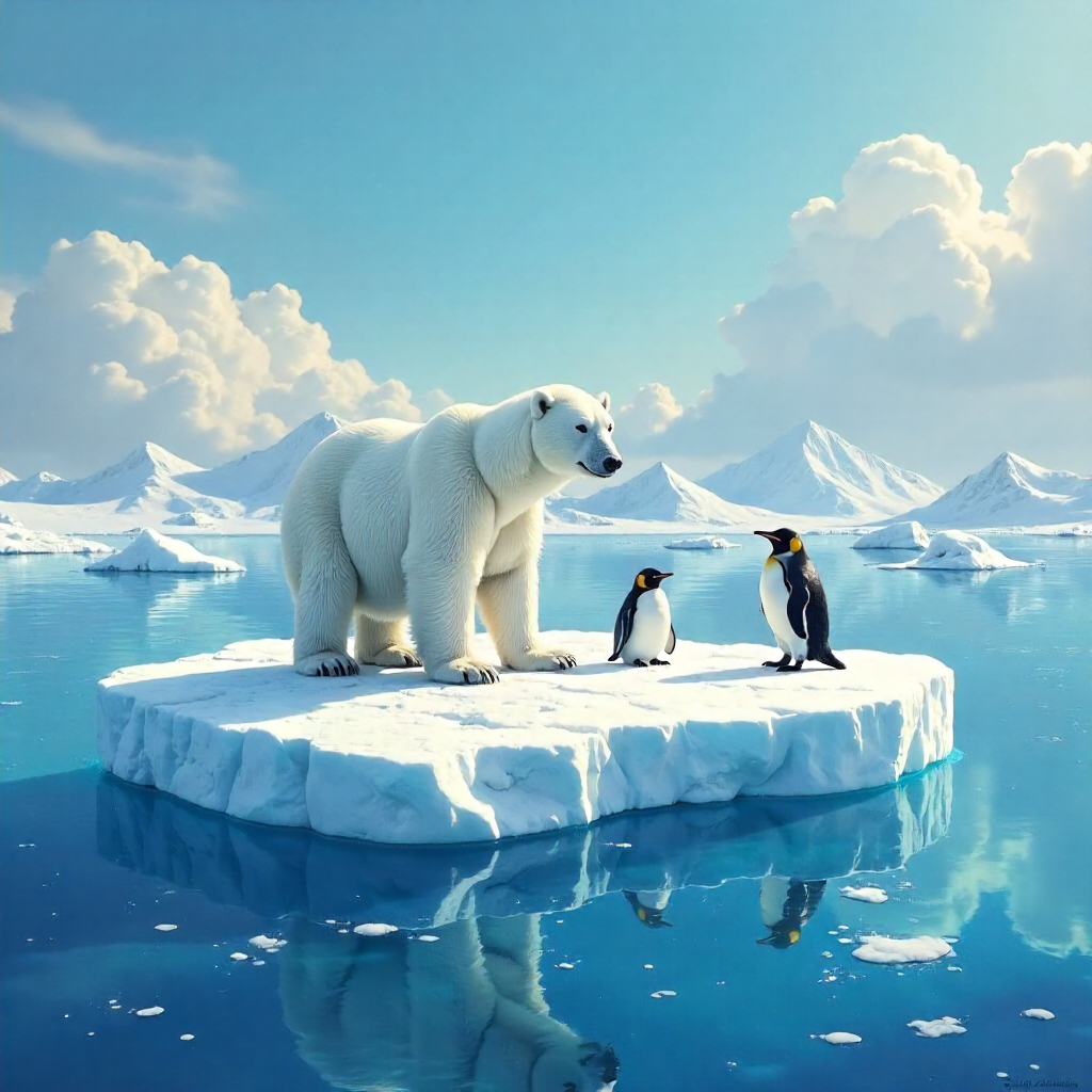 poetic ice floe polar bear penguins