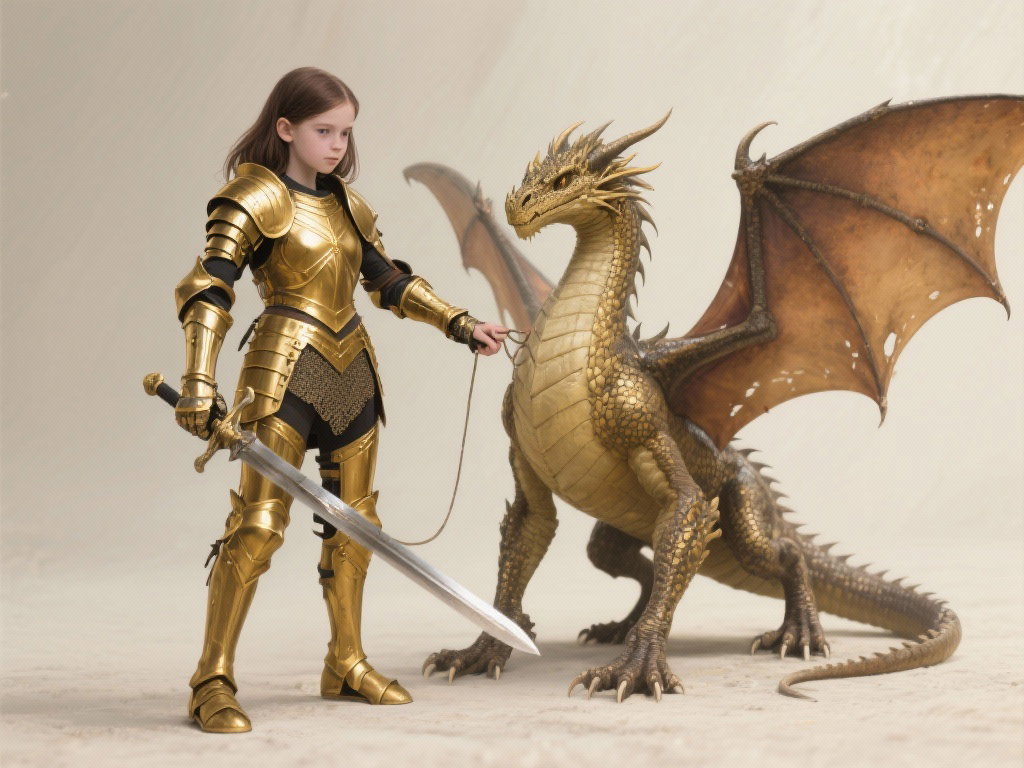 brown haired european girl gold armor dragon