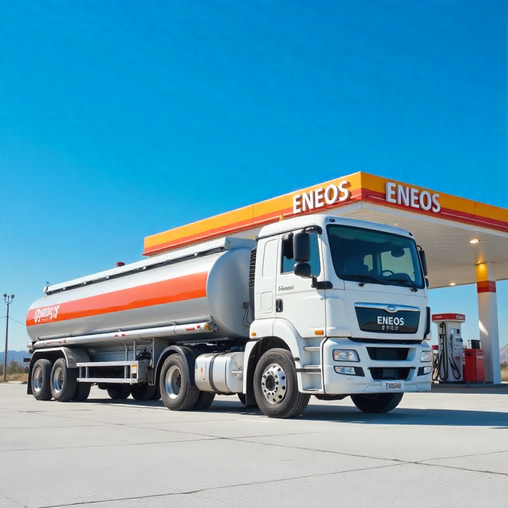 giant eneos logo tanker truck at gas station