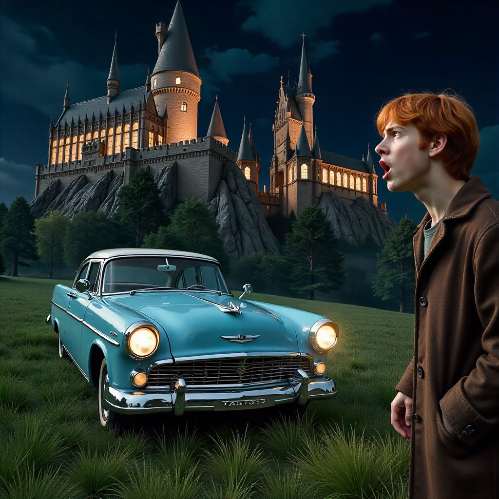 ron weasley astonished at flying car