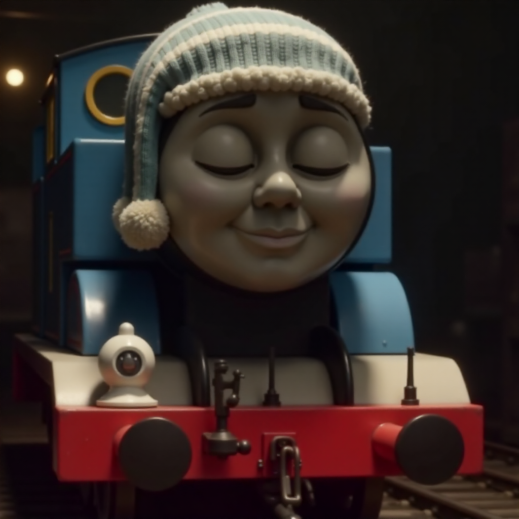 sleeping blue vintage train thomas dim light