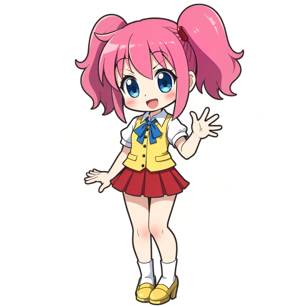 anime school girl pink twintails blue eyes smiling
