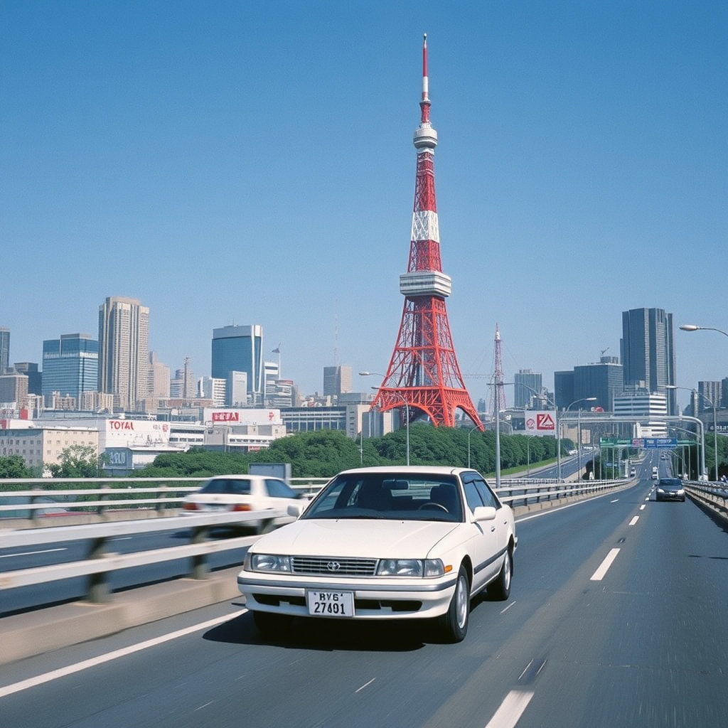 white toyota mark ii drifting tokyo expressway