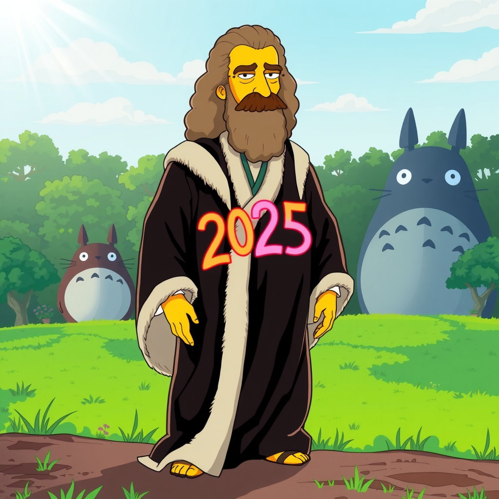 leonardo da vinci simpsons style totoro background 2025