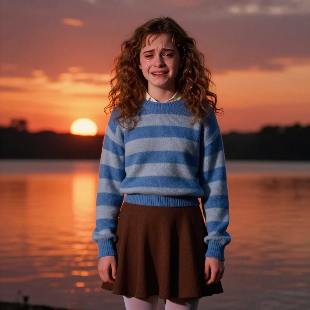 sobbing hermione granger at sunset lake