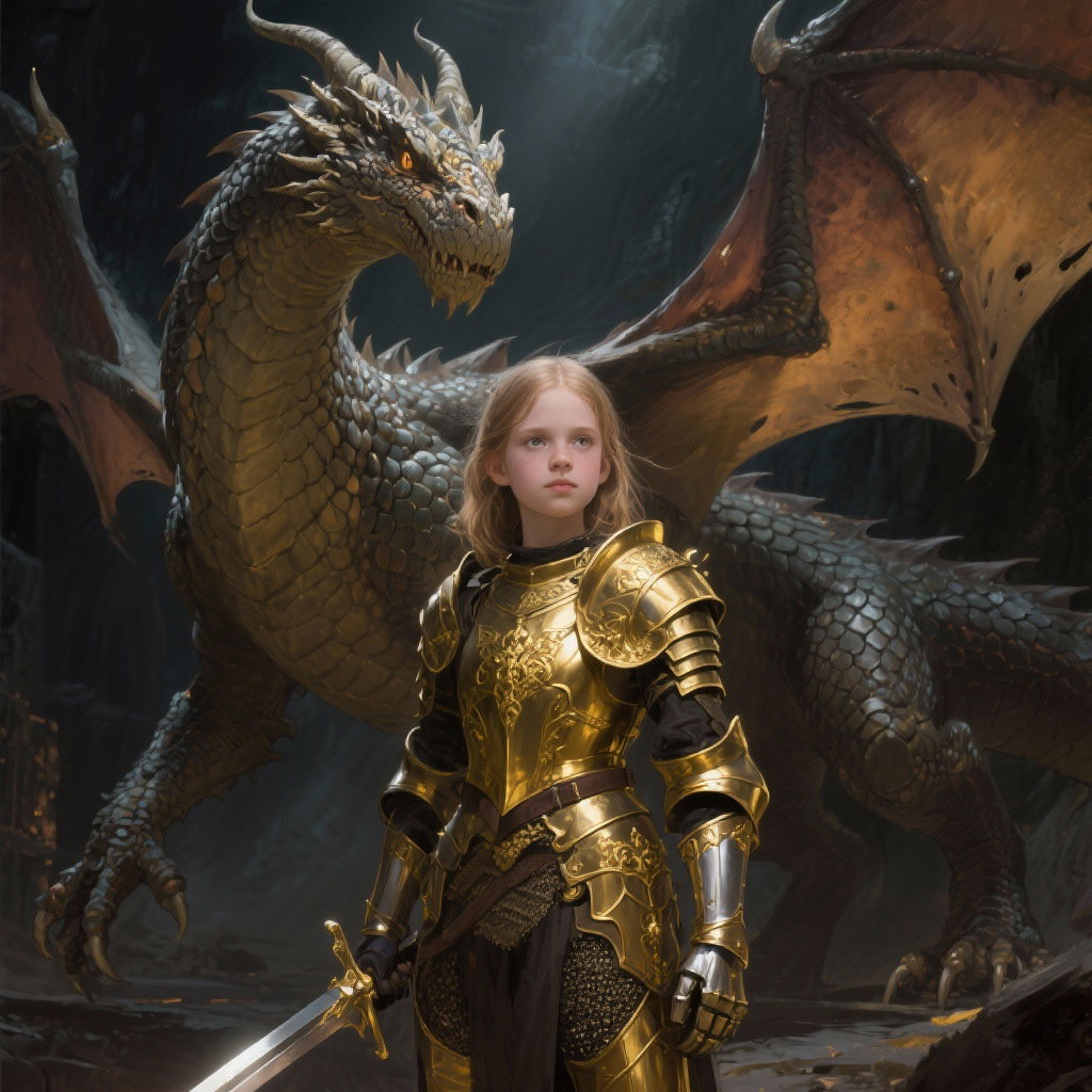 epic fantasy girl dragon armor sword