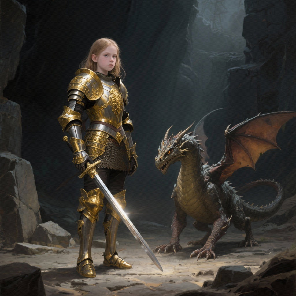 digital painting european girl golden armor dragon fantasy