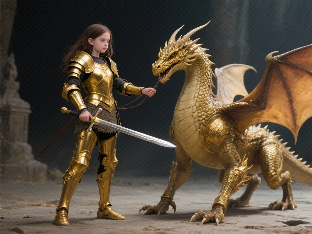 teenage girl with dragon and sword