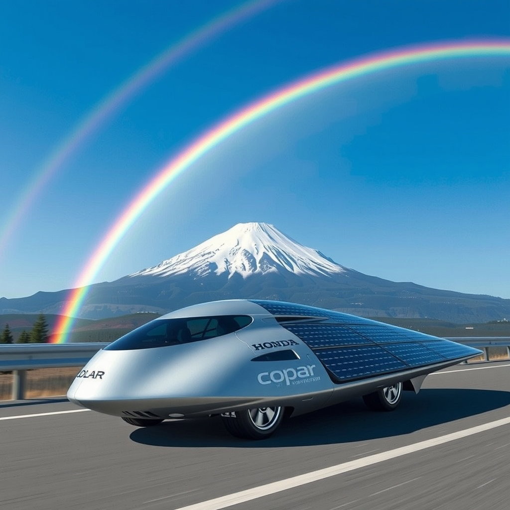 silvery honda dream solar car motion blur mount fuji