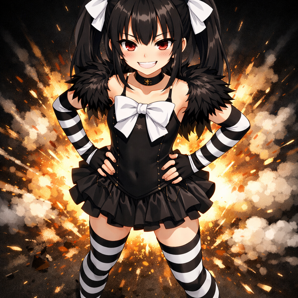 anime masterpiece black haired smug girl explosion