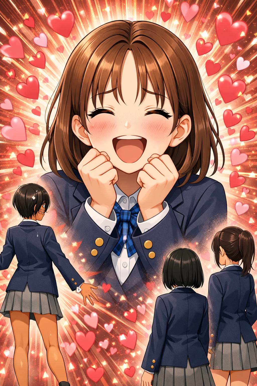 four high school girls anime style masterpiece